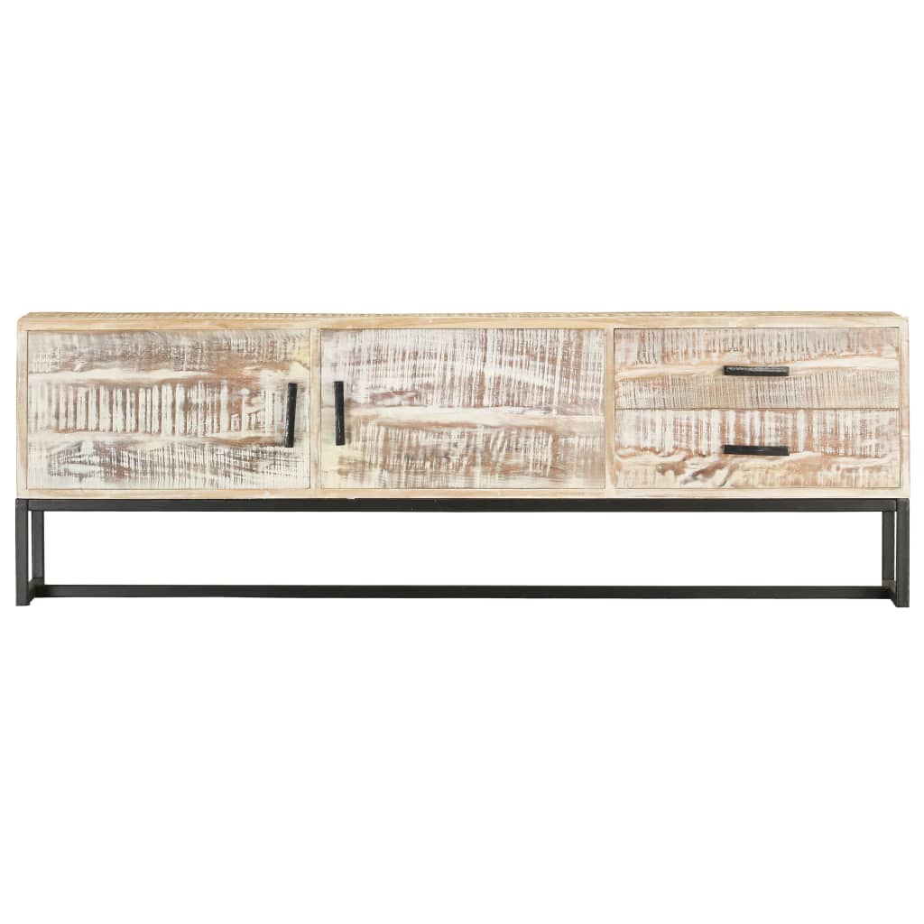 Meuble TV Bois Massif Blanchi en Acacia et Métal - 140 cm-Mon Meuble TV-3
