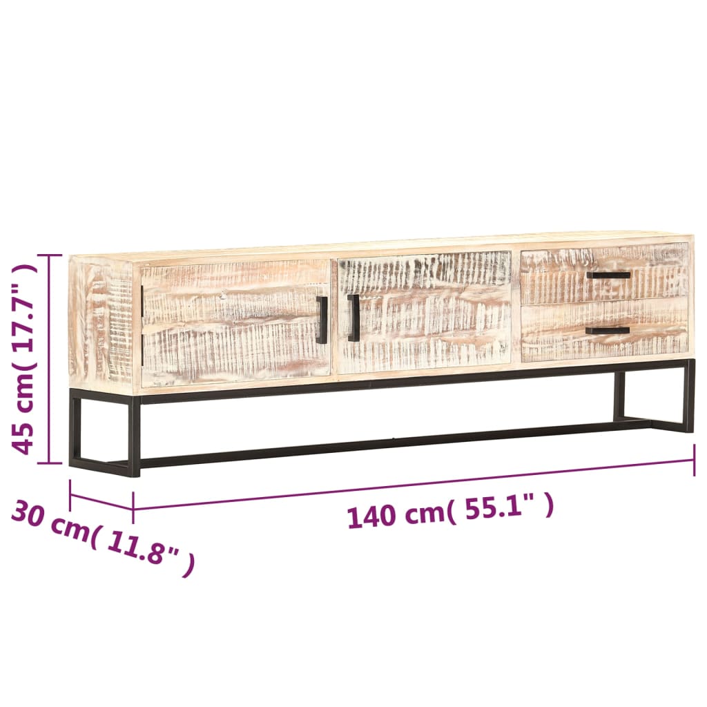 Meuble TV Bois Massif Blanchi en Acacia et Métal - 140 cm-Mon Meuble TV-7