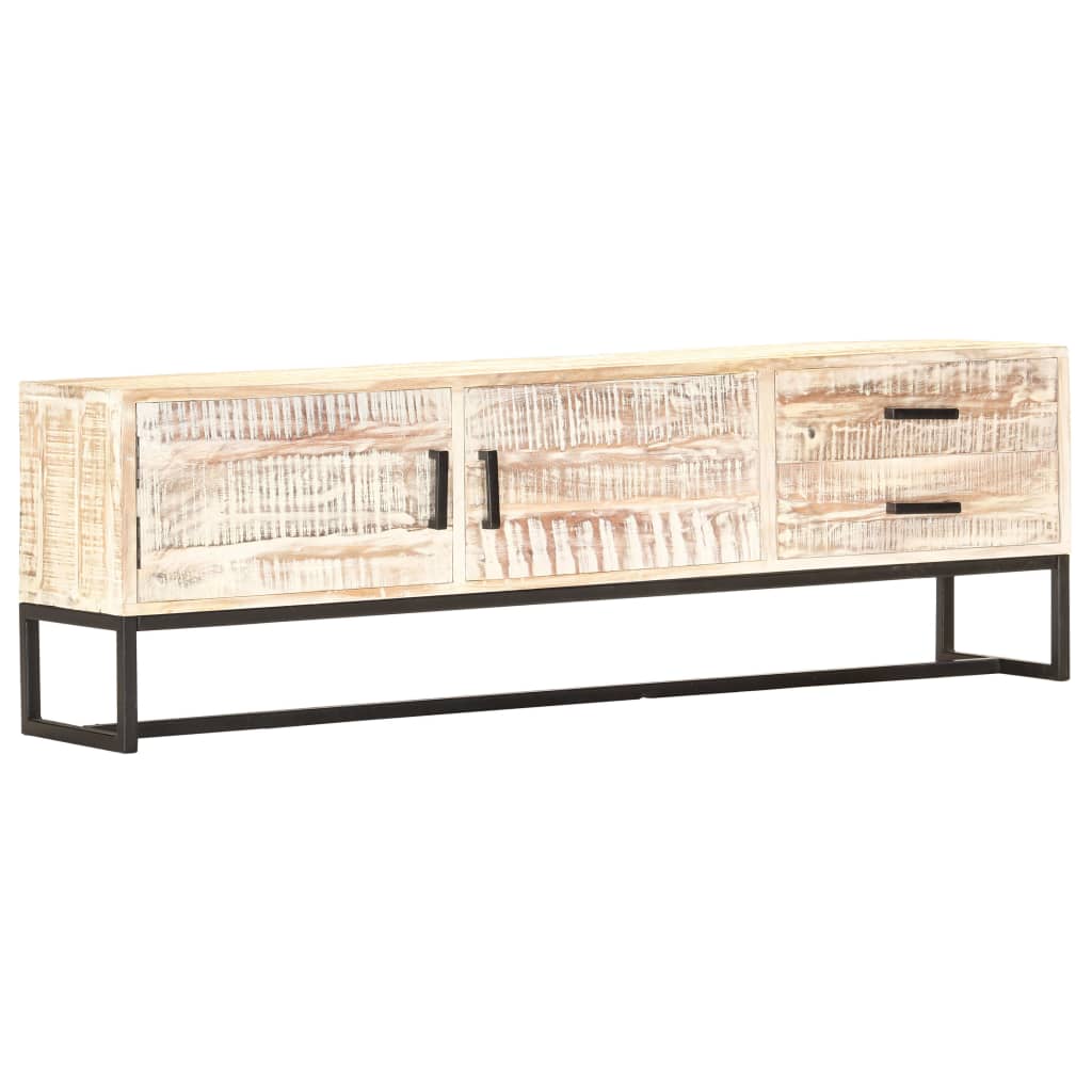 Meuble TV Bois Massif Blanchi en Acacia et Métal - 140 cm-Mon Meuble TV-8