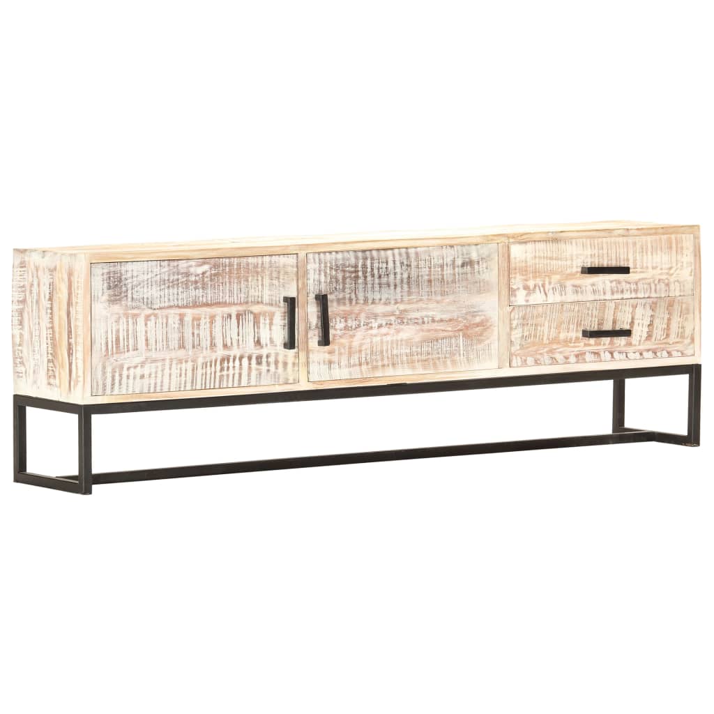 Meuble TV Bois Massif Blanchi en Acacia et Métal - 140 cm-Mon Meuble TV-9