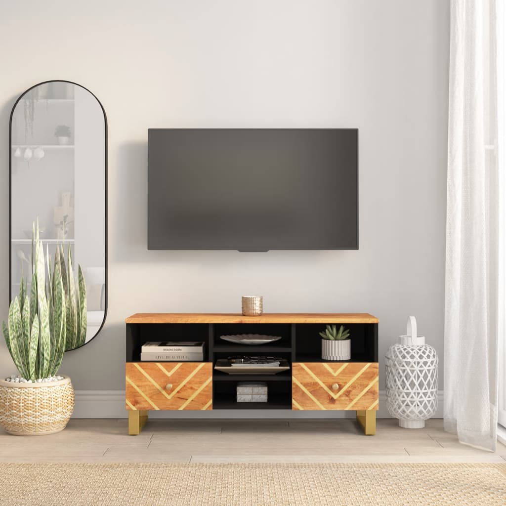 Meuble TV Bois Massif Clair en Manguier - 100 cm-Mon Meuble TV-1