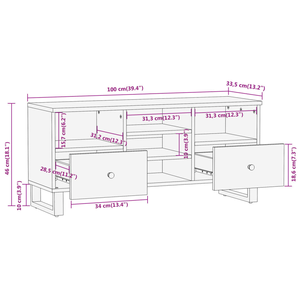 Meuble TV Bois Massif Clair en Manguier - 100 cm-Mon Meuble TV-11