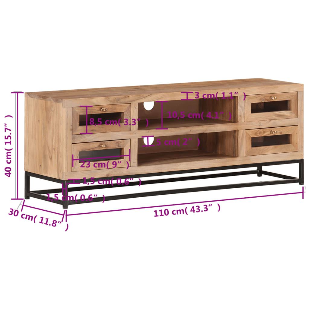 Meuble TV Bois Massif Moderne en Acacia - 110 cm-Mon Meuble TV-7