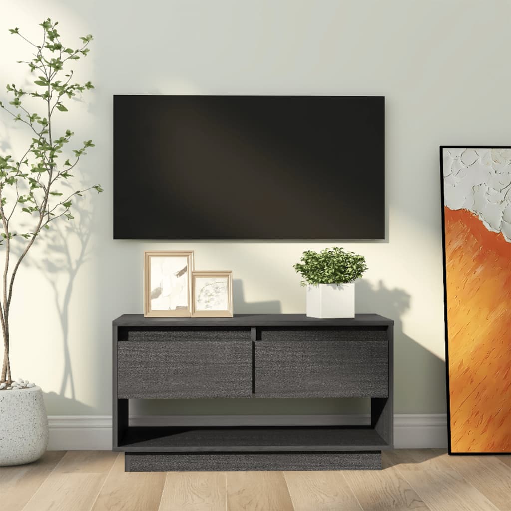 Meuble TV Bois Massif Vintage en Pin - 74 cm-Mon Meuble TV-Gris-1-12