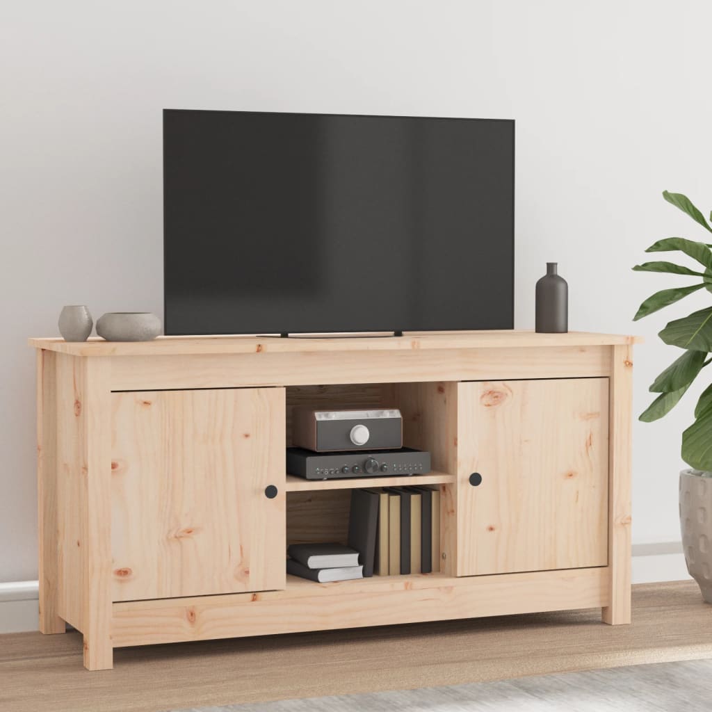 Meuble TV Bois Naturel Design en Pin Massif - 103 cm-Mon Meuble TV-Naturel-1-12