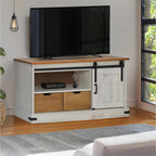 Meuble TV Bois Porte Coulissante en Pin Massif Gris - 110 cm-Mon Meuble TV-Blanc-12