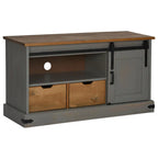Meuble TV Bois Porte Coulissante en Pin Massif Gris - 110 cm-Mon Meuble TV-Gris-1