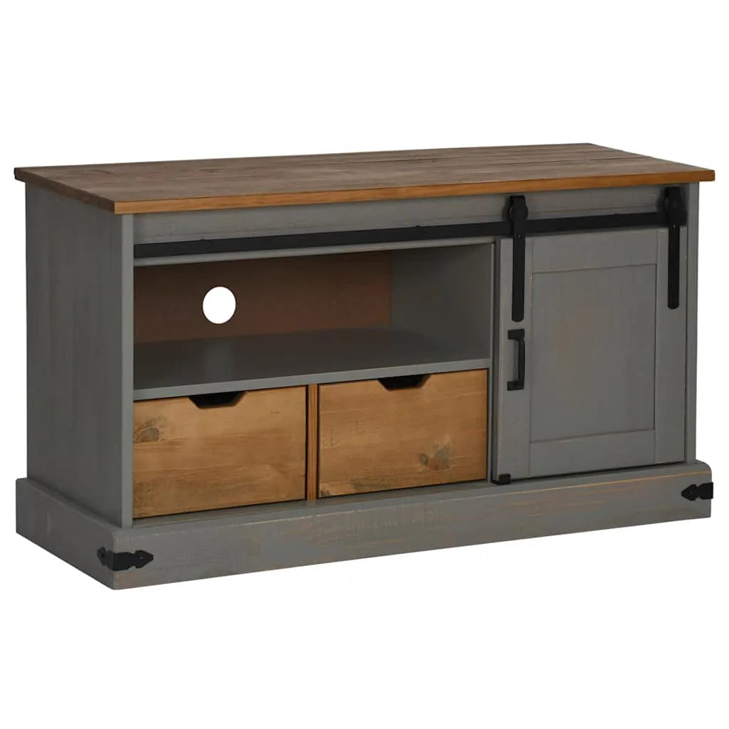 Meuble TV Bois Porte Coulissante en Pin Massif Gris - 110 cm-Mon Meuble TV-Gris-1