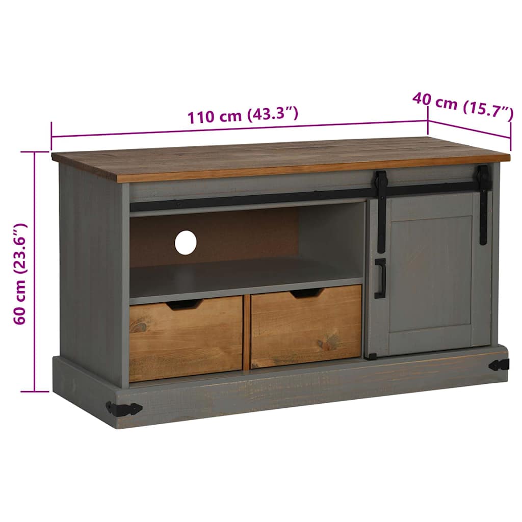 Meuble TV Bois Porte Coulissante en Pin Massif Gris - 110 cm-Mon Meuble TV-Gris-10