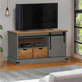 Meuble TV Bois Porte Coulissante en Pin Massif Gris - 110 cm-Mon Meuble TV-Gris-2