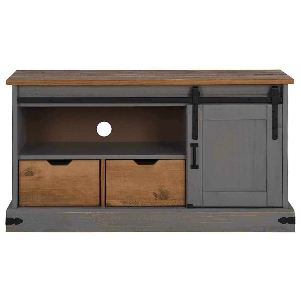 Meuble TV Bois Porte Coulissante en Pin Massif Gris - 110 cm-Mon Meuble TV-Gris-3