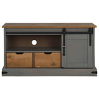 Meuble TV Bois Porte Coulissante en Pin Massif Gris - 110 cm-Mon Meuble TV-Gris-3