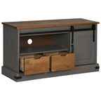 Meuble TV Bois Porte Coulissante en Pin Massif Gris - 110 cm-Mon Meuble TV-Gris-4