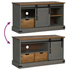 Meuble TV Bois Porte Coulissante en Pin Massif Gris - 110 cm-Mon Meuble TV-Gris-7