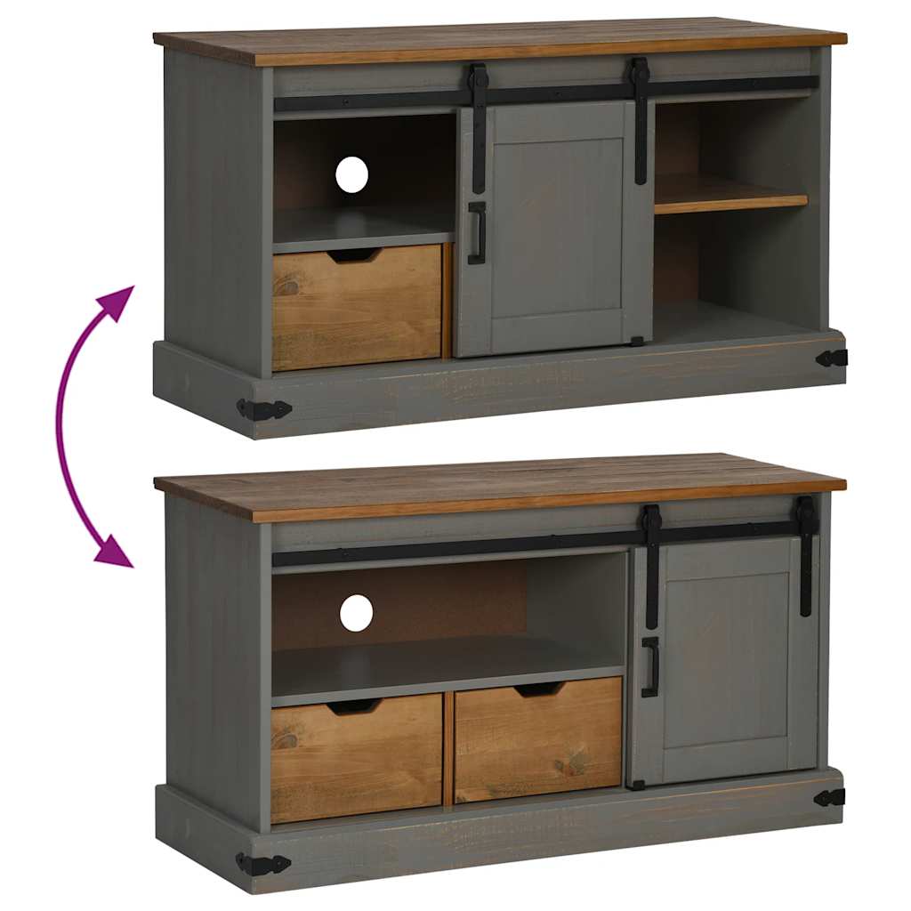 Meuble TV Bois Porte Coulissante en Pin Massif Gris - 110 cm-Mon Meuble TV-Gris-7