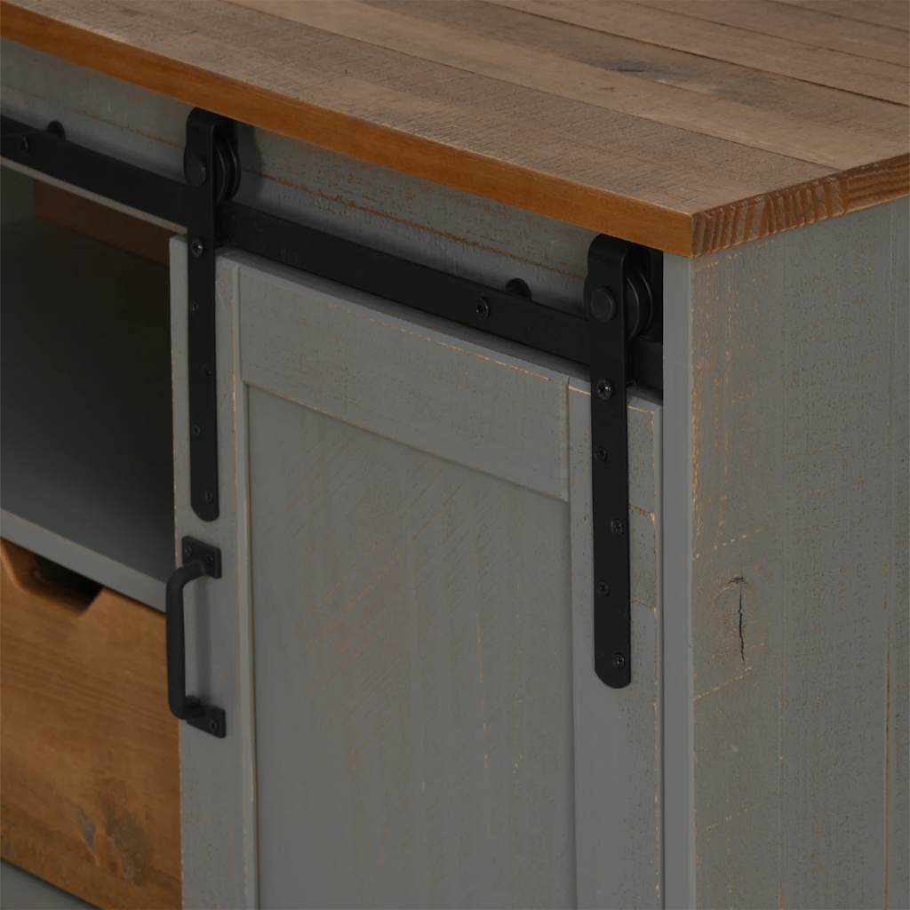 Meuble TV Bois Porte Coulissante en Pin Massif Gris - 110 cm-Mon Meuble TV-Gris-8