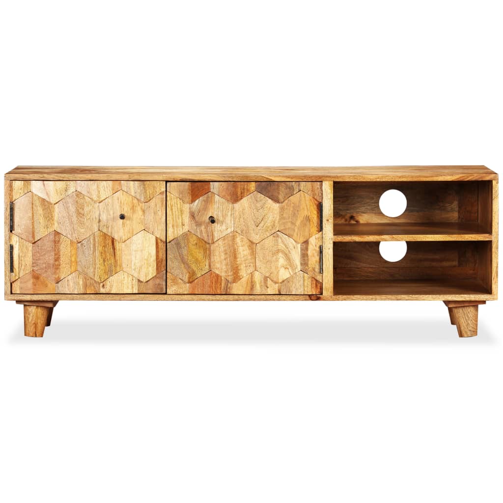 Meuble TV Bois Sculpté en Manguier Massif - 118 cm-Mon Meuble TV-3