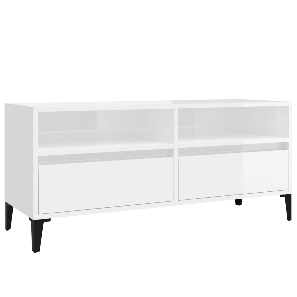 Meuble TV Bois sur Pied Blanc Brillant - 100 cm-Mon Meuble TV-1