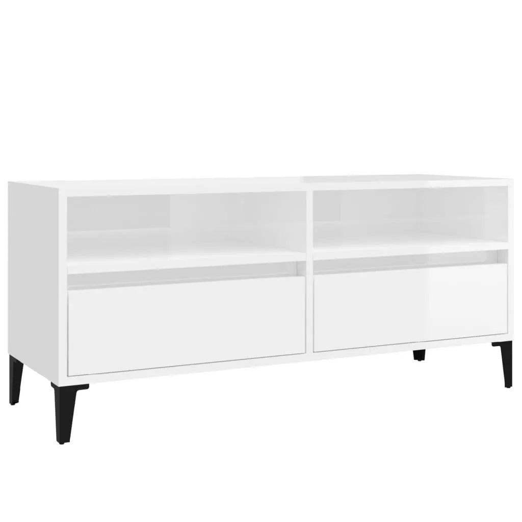 Meuble TV Bois sur Pied Blanc Brillant - 100 cm-Mon Meuble TV-1