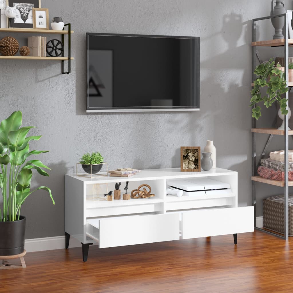 Meuble TV Bois sur Pied Blanc Brillant - 100 cm-Mon Meuble TV-4