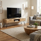 meuble-tv-bois-teck-massif-metal-noir-design