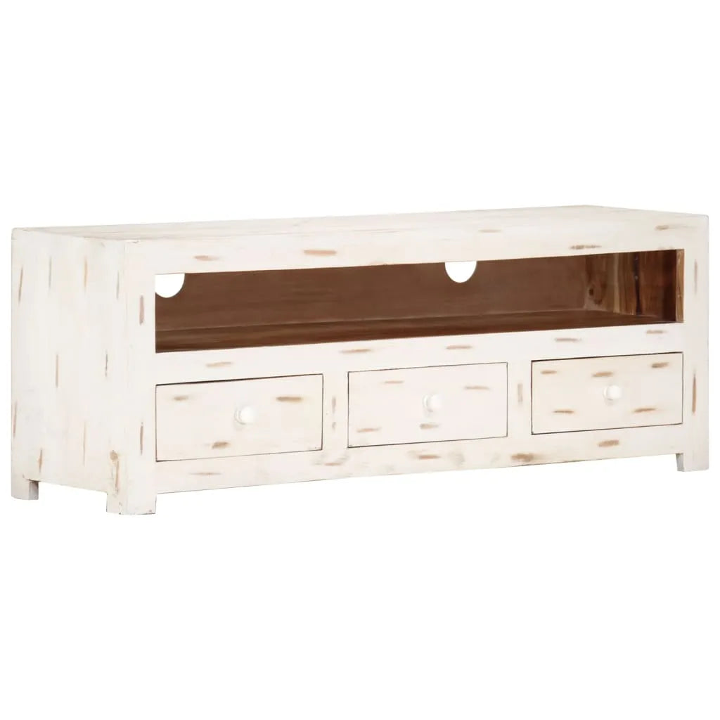 Meuble TV Bois Vieilli Blanc en Acacia - 110 cm-Mon Meuble TV-1