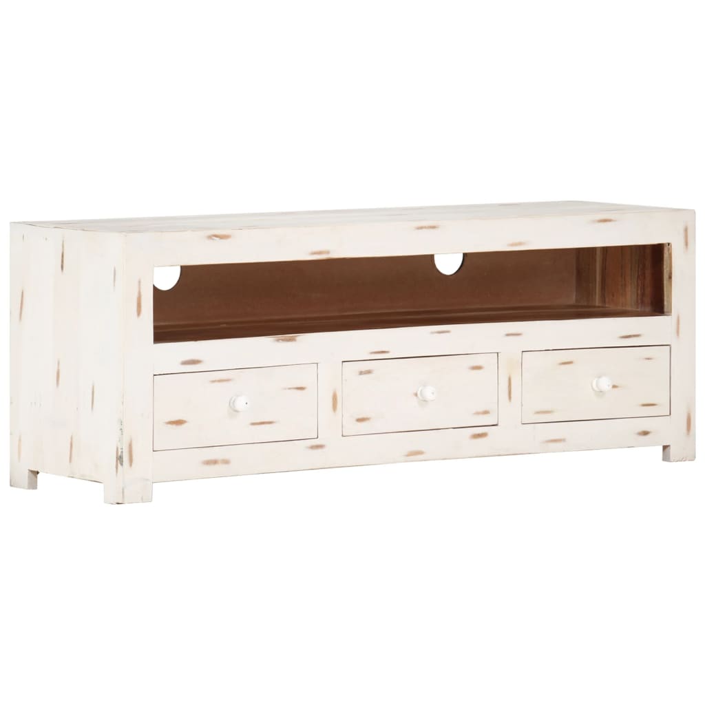 Meuble TV Bois Vieilli Blanc en Acacia - 110 cm-Mon Meuble TV-10