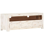 Meuble TV Bois Vieilli Blanc en Acacia - 110 cm-Mon Meuble TV-11