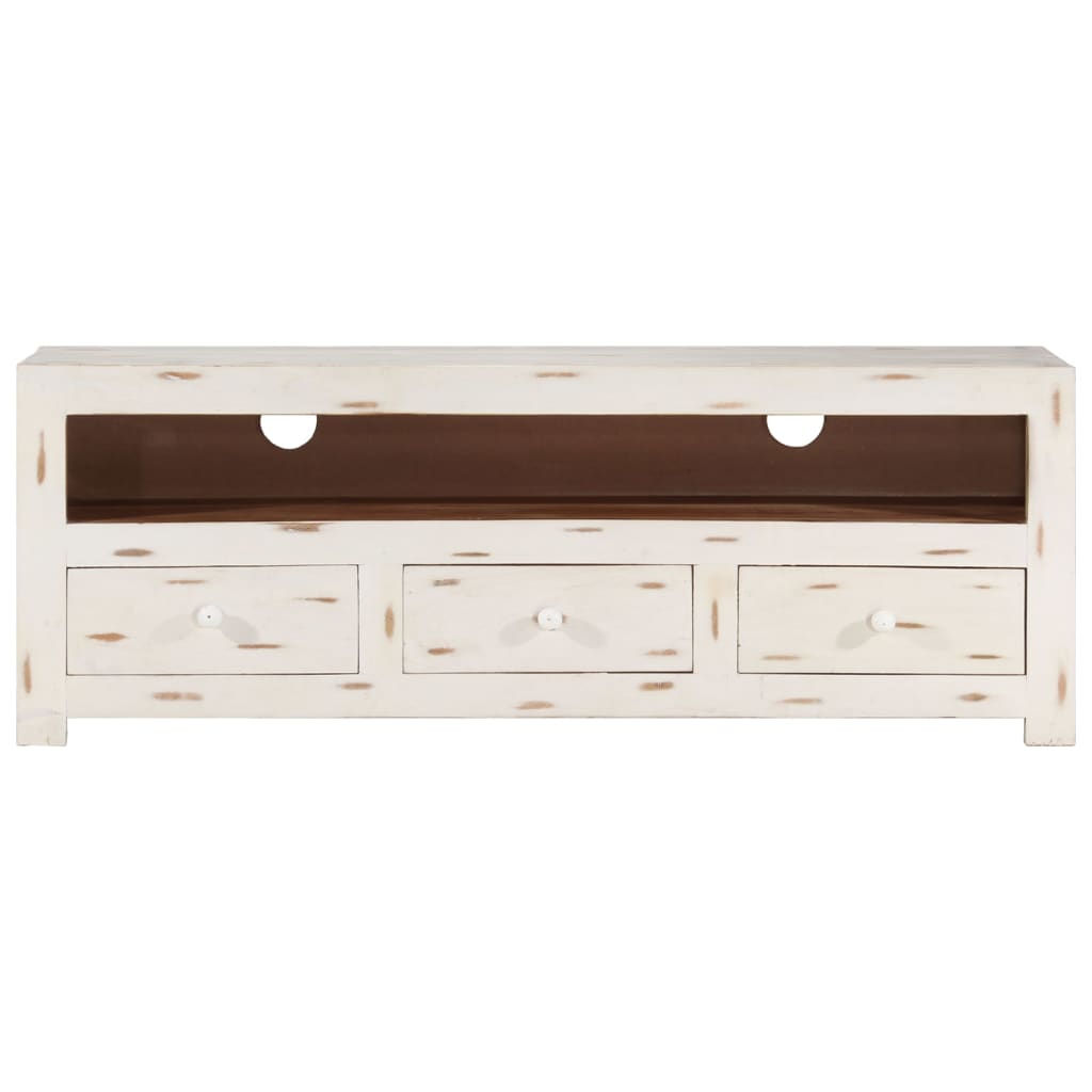 Meuble TV Bois Vieilli Blanc en Acacia - 110 cm-Mon Meuble TV-2