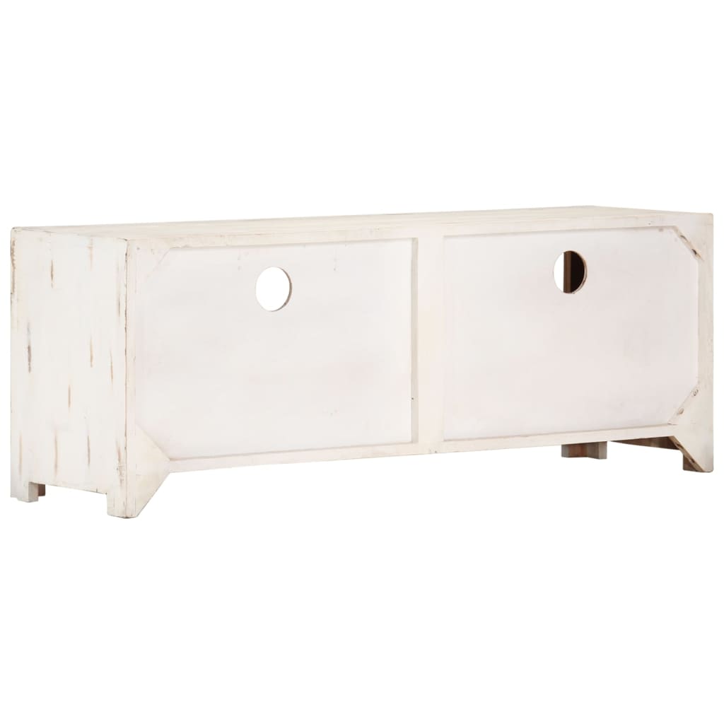 Meuble TV Bois Vieilli Blanc en Acacia - 110 cm-Mon Meuble TV-4