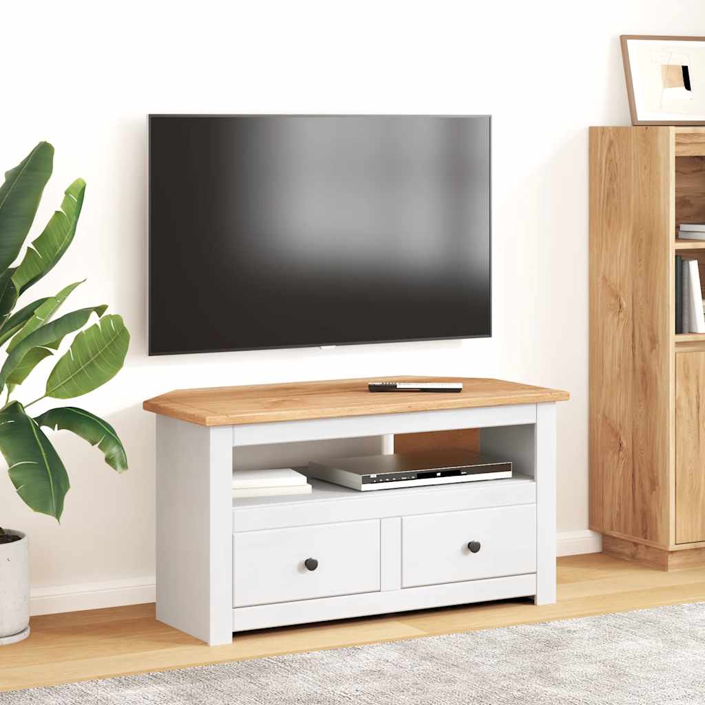 Meuble TV d'Angle en Pin Massif - 93 cm-Mon Meuble TV-Blanc-12