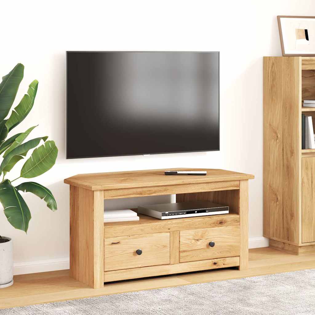Meuble TV d'Angle en Pin Massif - 93 cm-Mon Meuble TV-Marron-2