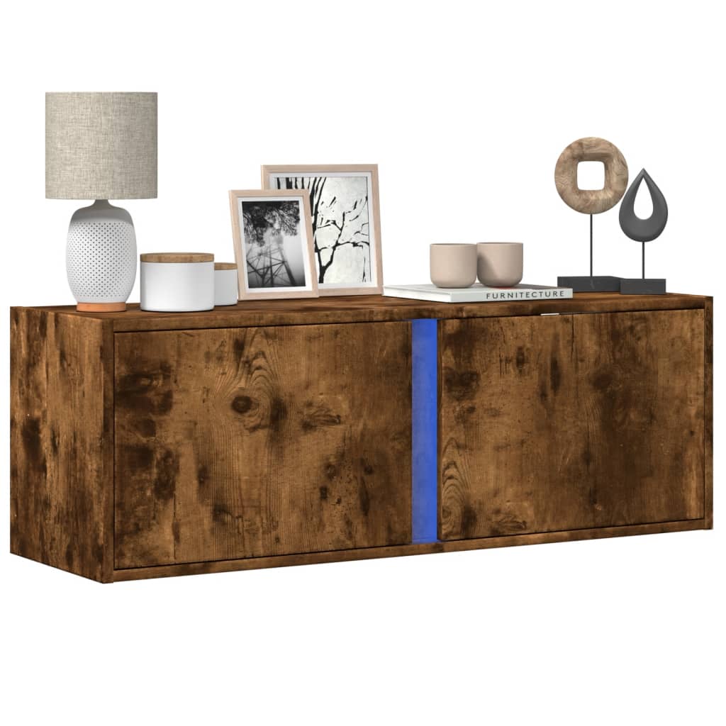 Meuble TV Design avec Lumière Effet Béton - 100 cm-Mon Meuble TV-Chêne fumé-100 cm-1-16