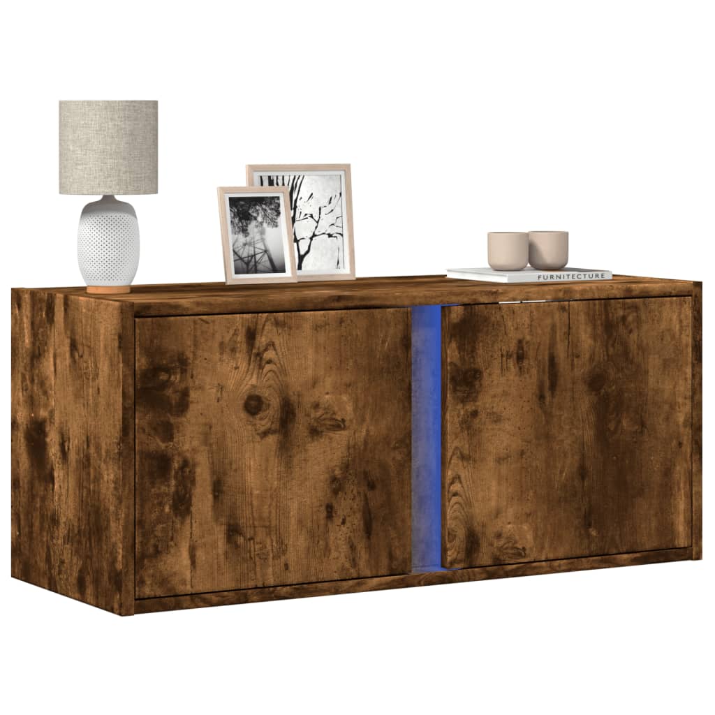 Meuble TV Design avec Lumière Effet Béton - 100 cm-Mon Meuble TV-Chêne fumé-80 cm-1-20