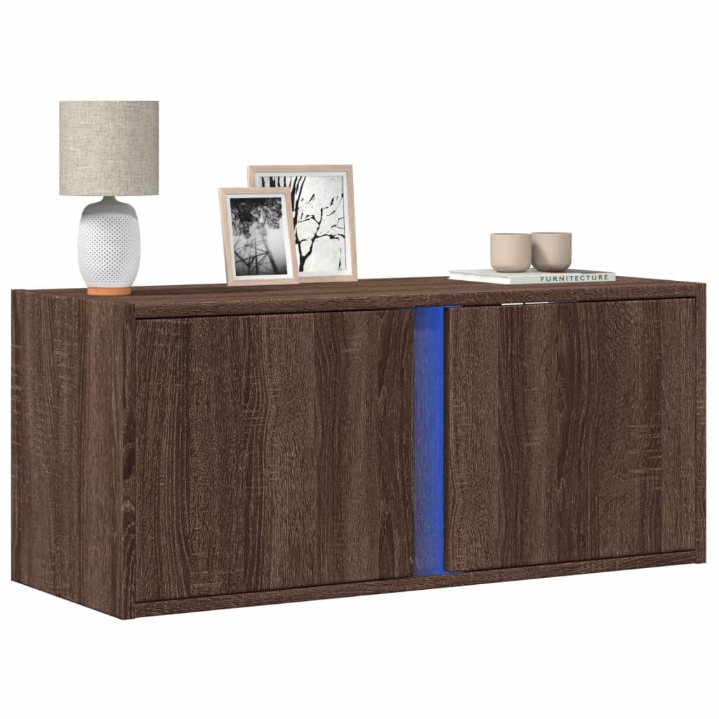 Meuble TV Design avec Lumière Effet Béton - 100 cm-Mon Meuble TV-Chêne marron-80 cm-1-19