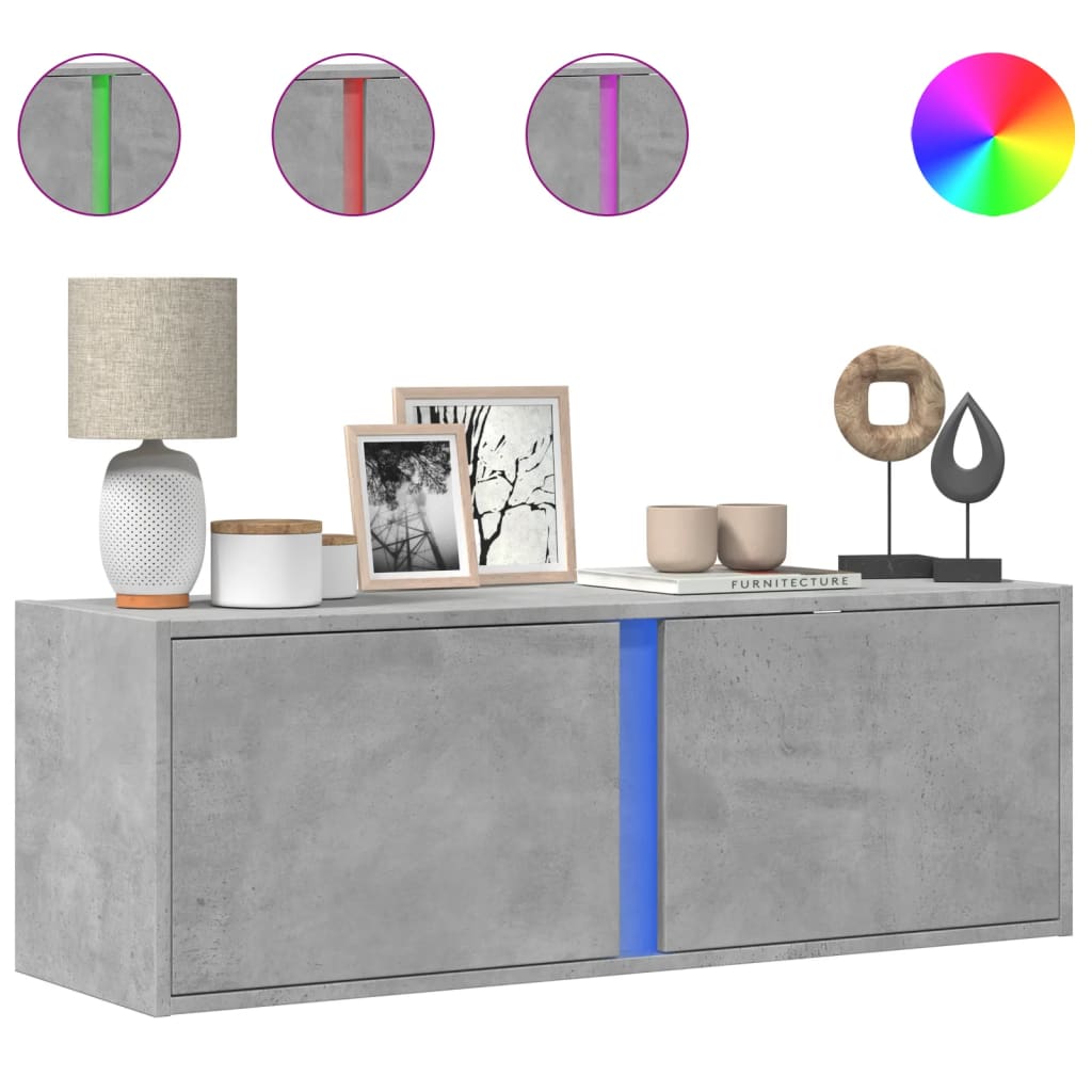 Meuble TV Design avec Lumière Effet Béton - 100 cm-Mon Meuble TV-Noir-80 cm-1-2