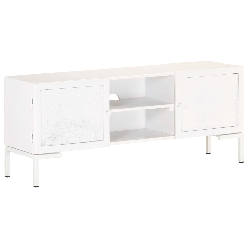 Meuble TV Design Blanc en Manguier Massif - 115 cm-Mon Meuble TV-10