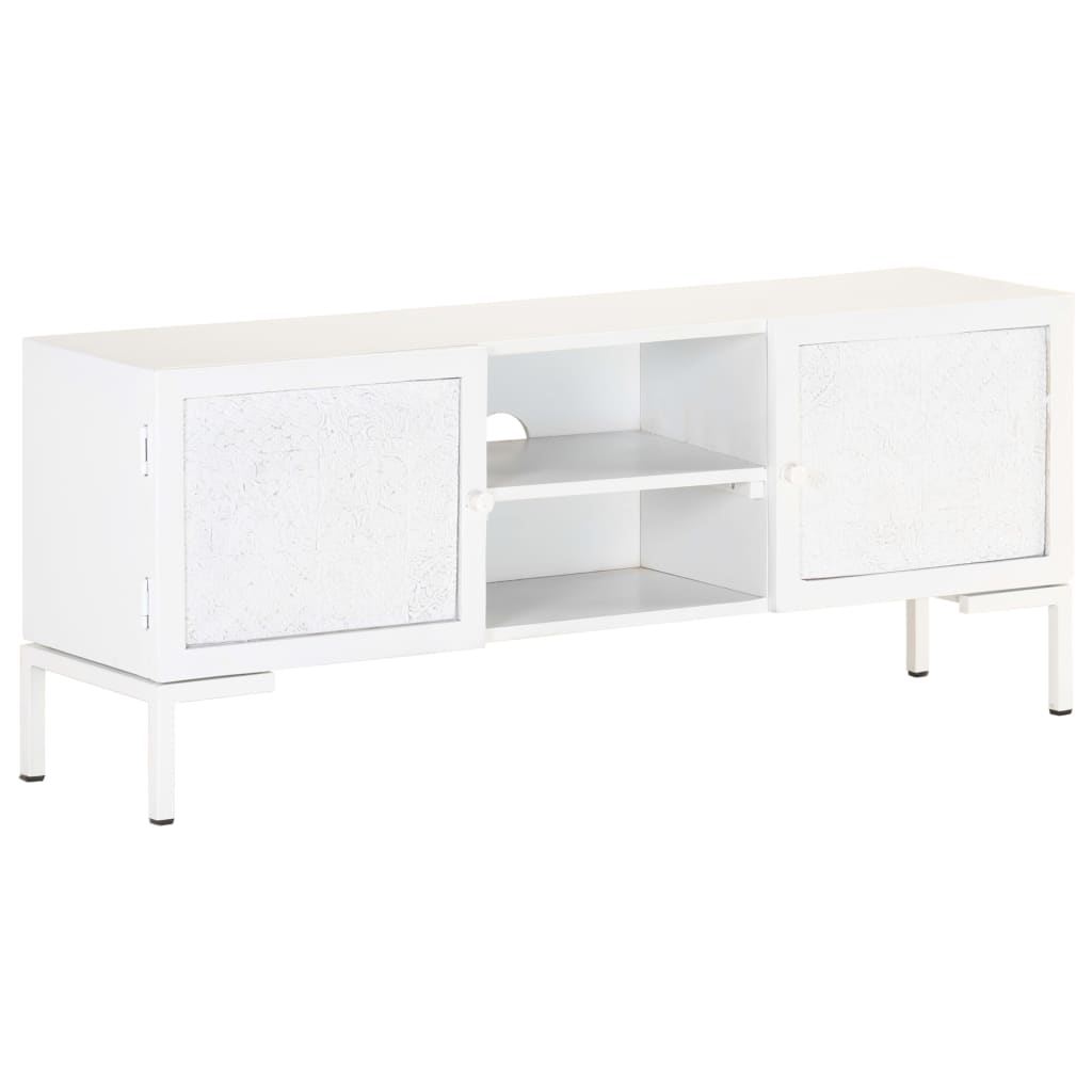 Meuble TV Design Blanc en Manguier Massif - 115 cm-Mon Meuble TV-11