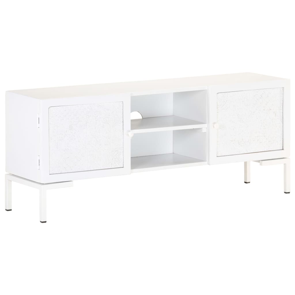 Meuble TV Design Blanc en Manguier Massif - 115 cm-Mon Meuble TV-12