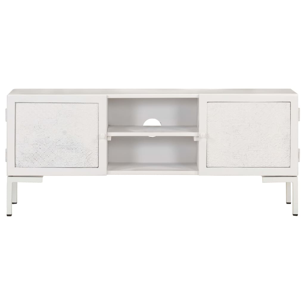 Meuble TV Design Blanc en Manguier Massif - 115 cm-Mon Meuble TV-3
