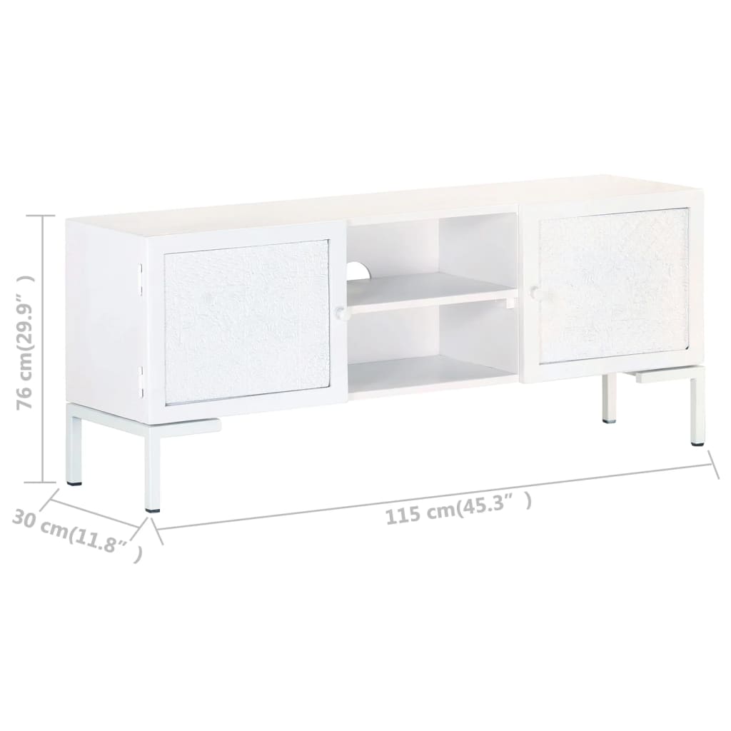 Meuble TV Design Blanc en Manguier Massif - 115 cm-Mon Meuble TV-9
