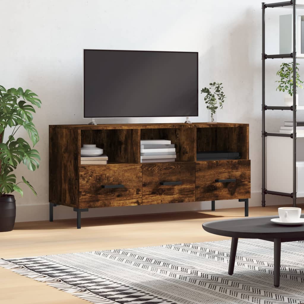 Meuble TV Design Bois Clair Effet Chêne et Métal - 102 cm-Mon Meuble TV-Chêne fumé-1-15