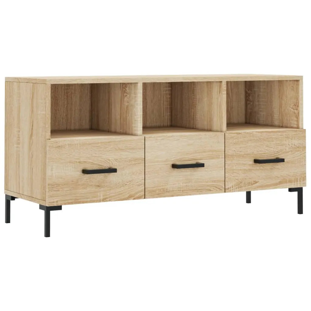 Meuble TV Design Bois Clair Effet Chêne et Métal - 102 cm-Mon Meuble TV-Chêne marron-1-2