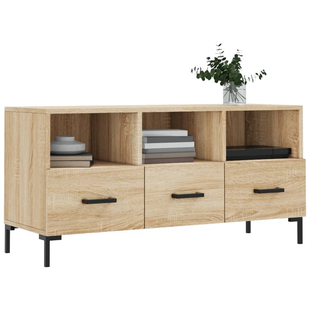 Meuble TV Design Bois Clair Effet Chêne et Métal - 102 cm-Mon Meuble TV-Chêne marron-1-3
