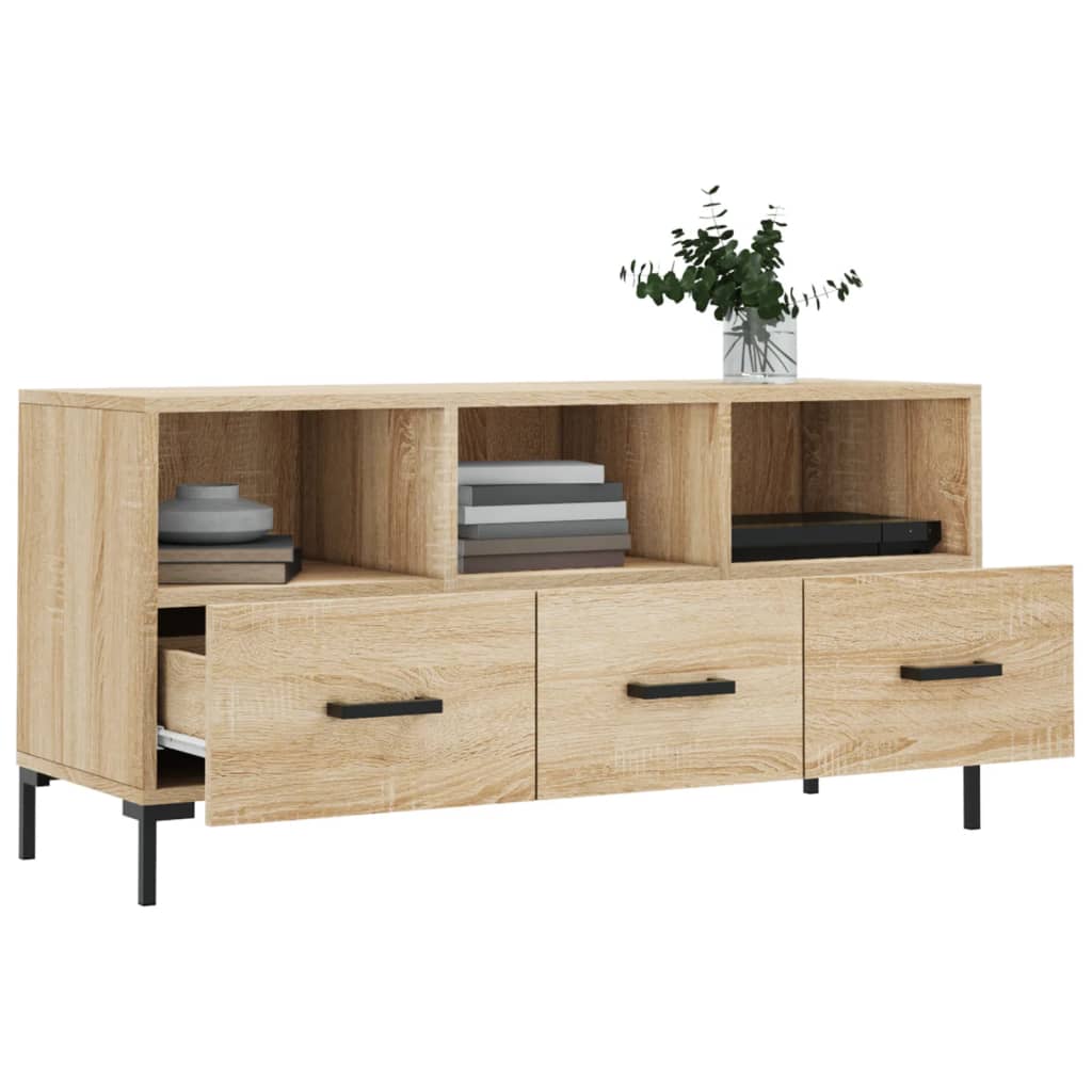 Meuble TV Design Bois Clair Effet Chêne et Métal - 102 cm-Mon Meuble TV-Chêne marron-1-4