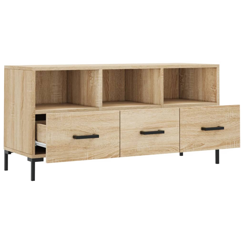 Meuble TV Design Bois Clair Effet Chêne et Métal - 102 cm-Mon Meuble TV-Chêne marron-1-6