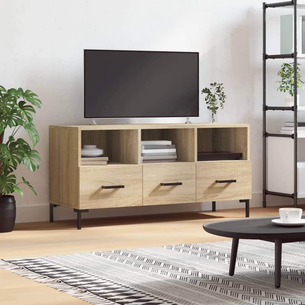 Meuble TV Design Bois Clair Effet Chêne et Métal - 102 cm-Mon Meuble TV-Chêne sonoma-1-1