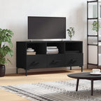 Meuble TV Design Bois Clair Effet Chêne et Métal - 102 cm-Mon Meuble TV-Noir-1-13