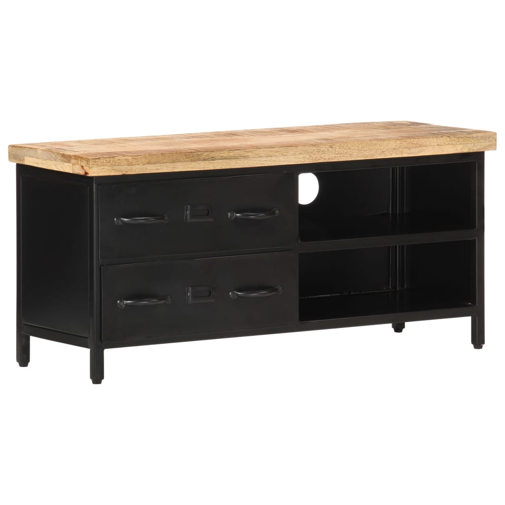 Meuble TV Design Bois et Noir en Manguier - 90 cm-Mon Meuble TV-12