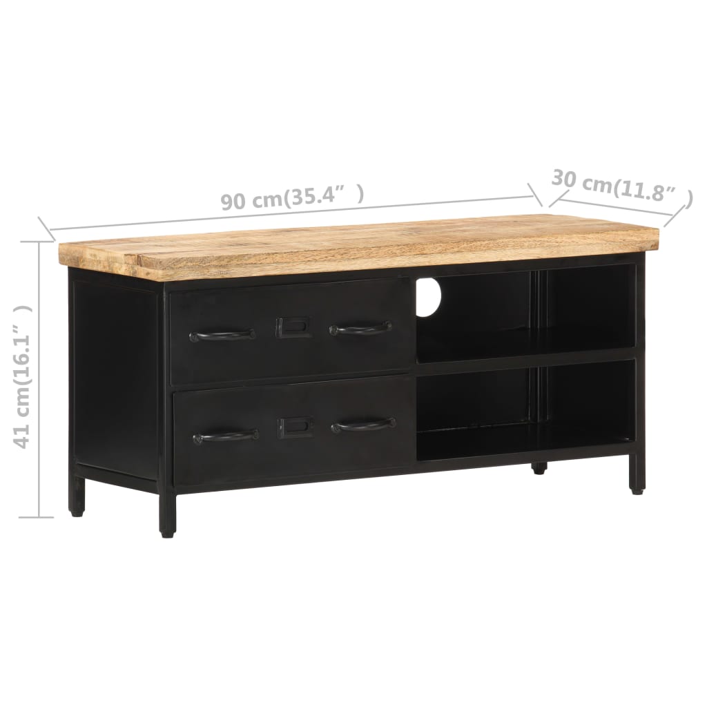 Meuble TV Design Bois et Noir en Manguier - 90 cm-Mon Meuble TV-8